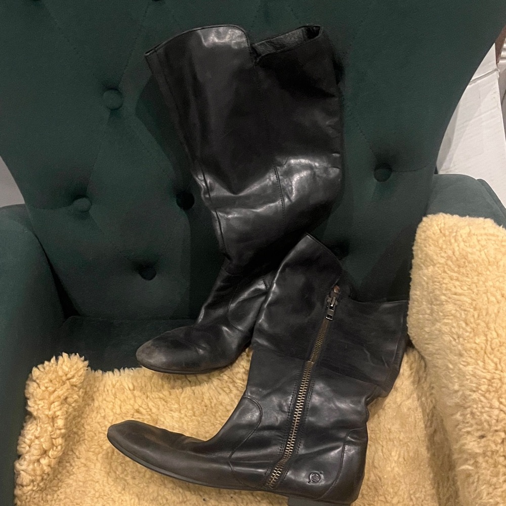 Born Black Leather Heeled Boots